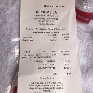 supreme box logo receipt